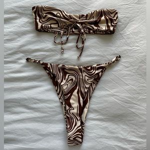 Aurelle 70’s Print Bandeau Tie Top Cheeky High-rise Bottoms Bikini Set